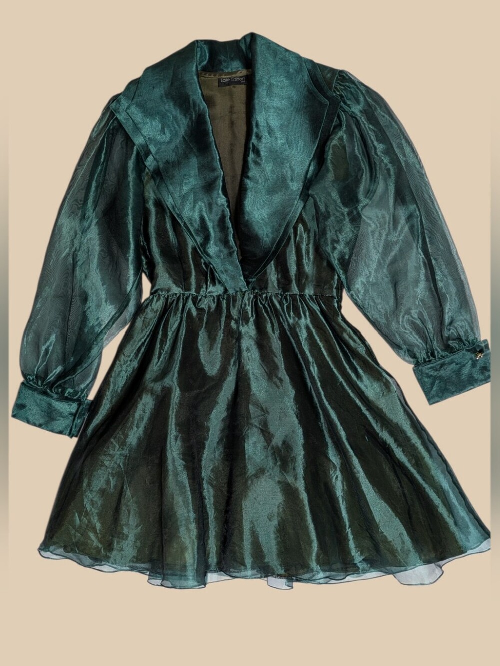 80s Late Edition Emerald Green Shimmer Fit-and-Flare Jacket Dress